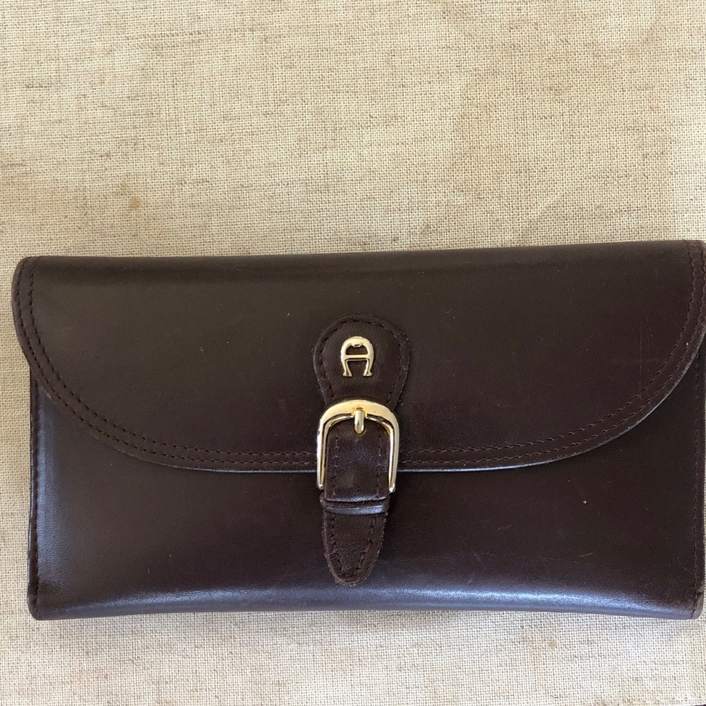 Etienne Aigner Dark Brown Leather Buckle Wallet